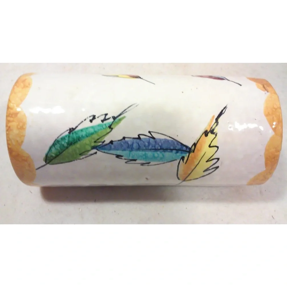 Mid Century Italian Colorful Feather Design Ceramic Vase
